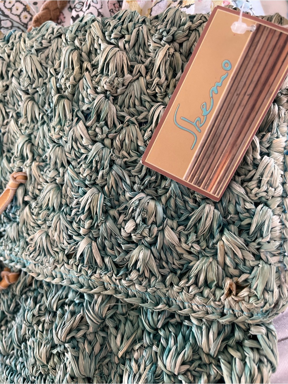 Skemo Green Woven Crossbody Bag Tassel Detachable Strap Blue Lined Snap NWT